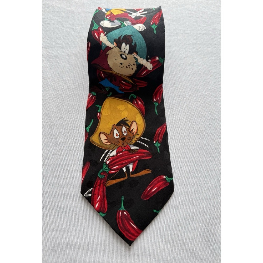 Looney Tunes Mania Silk Tie Speedy Gonzales Taz Daffy Chili Pepper Novelty 90s